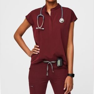 Figs Burgundy Rafaella scrub top
